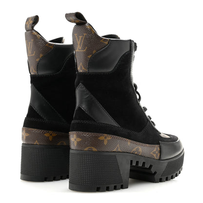 Louis Vuitton Suede Calfskin Monogram Laureate Platform Desert Boots 34.5 Black 5 of 9