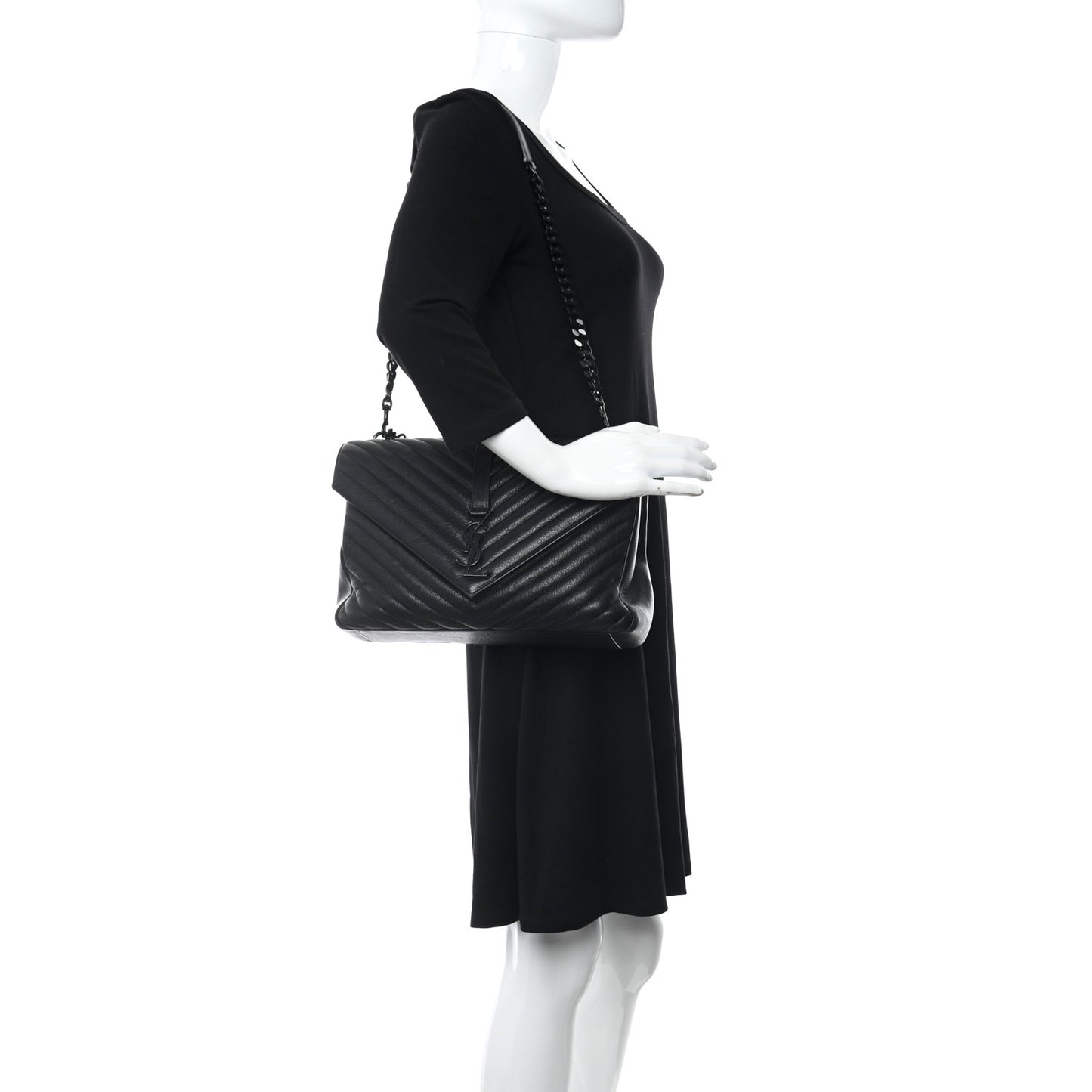 Sheepskin Matelasse Chevron Monogram Monochrome Large College Satchel Black