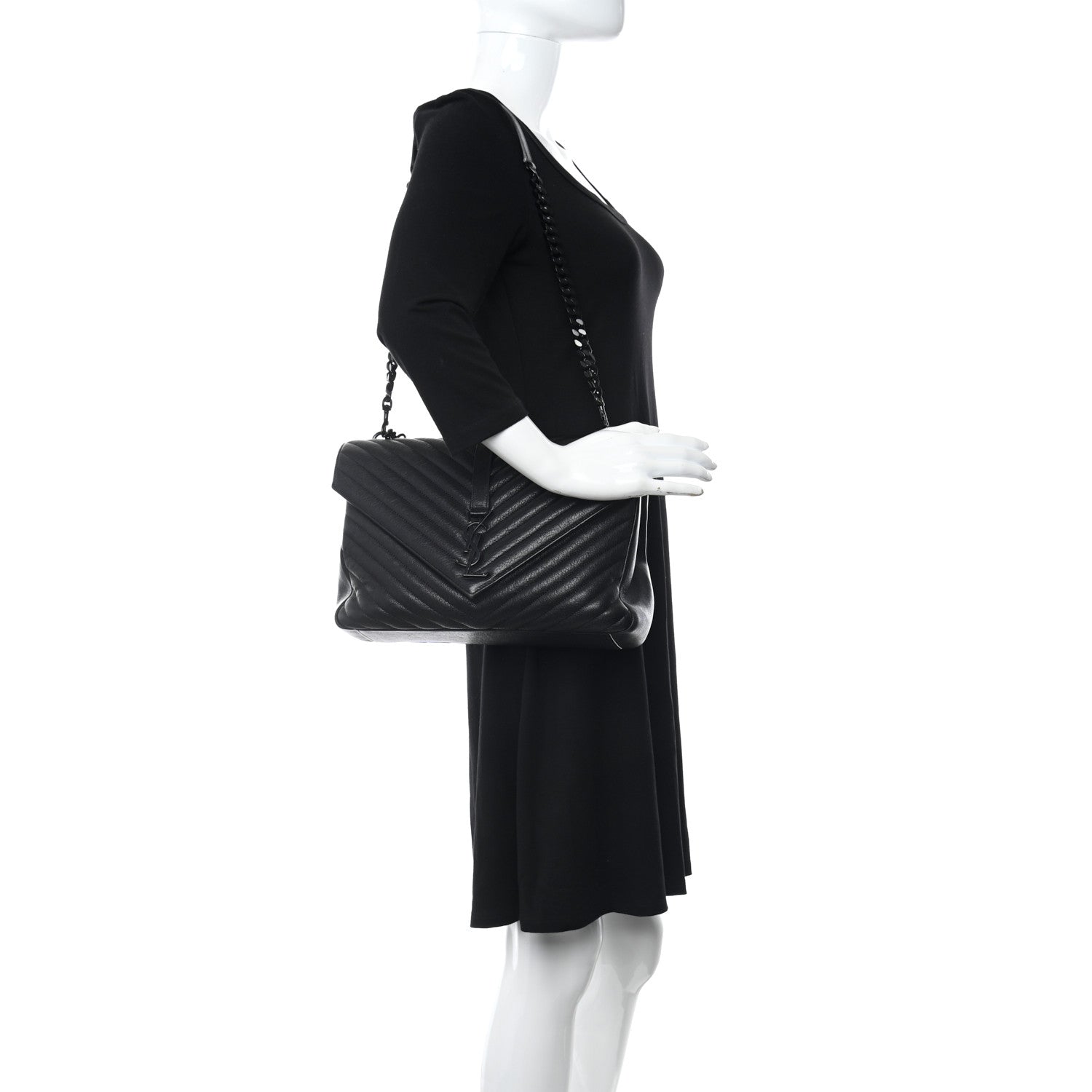 Saint Laurent Sheepskin Matelasse Chevron Monogram Monochrome Large College Satchel Black 2 of 11