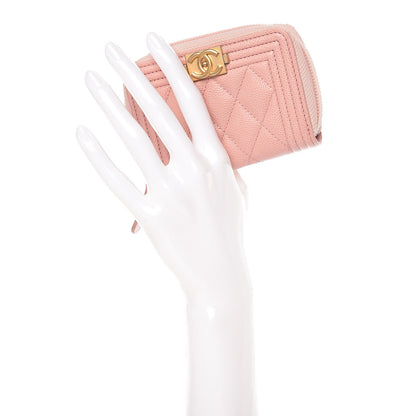 Chanel Caviar Quilted Boy Zip Around Coin Purse Wallet Pink 2 of 8