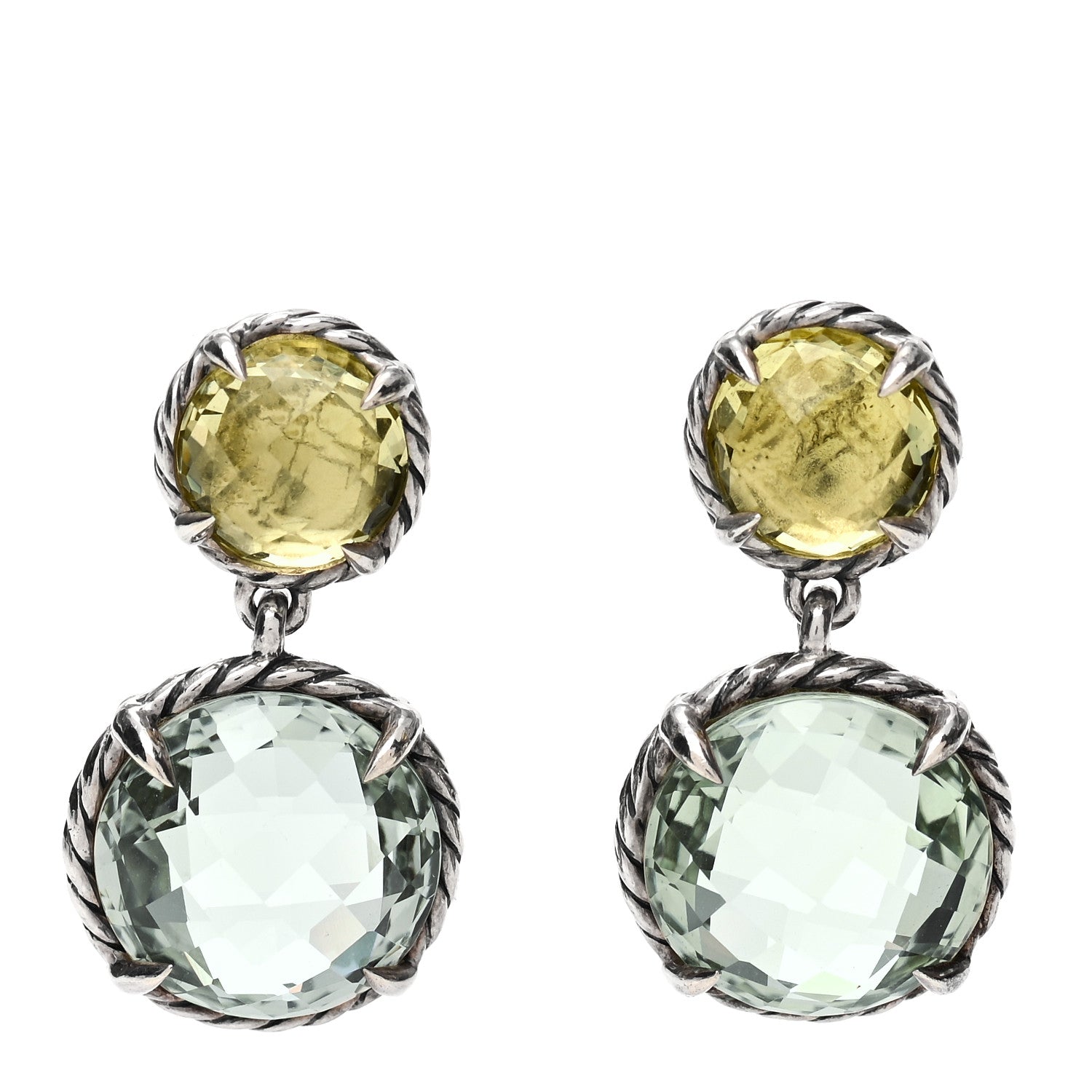 David Yurman Sterling Silver Lemon Citrine Prasiolite Chatelaine Drop Earrings 1 of 5