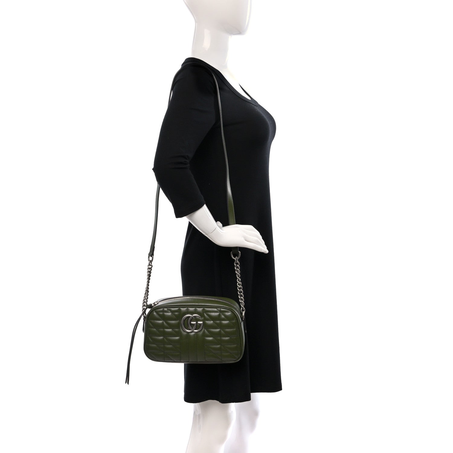 Gucci Calfskin Matelasse Aria Small GG Marmont Chain Shoulder Bag Military Wood 2 of 10