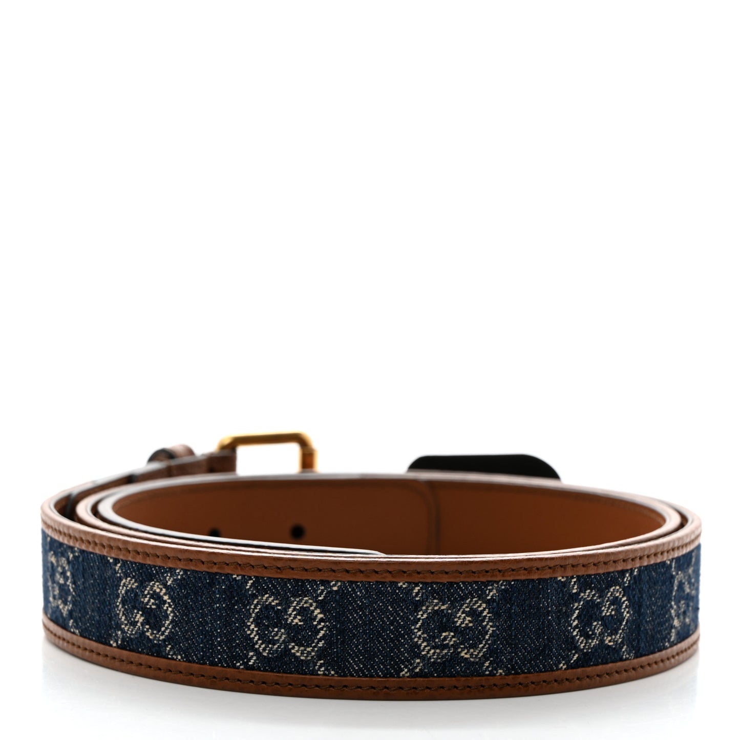New Denim GG Monogram Dollar Calfskin Belt 100 40 Blue Tea Cuir Epilog