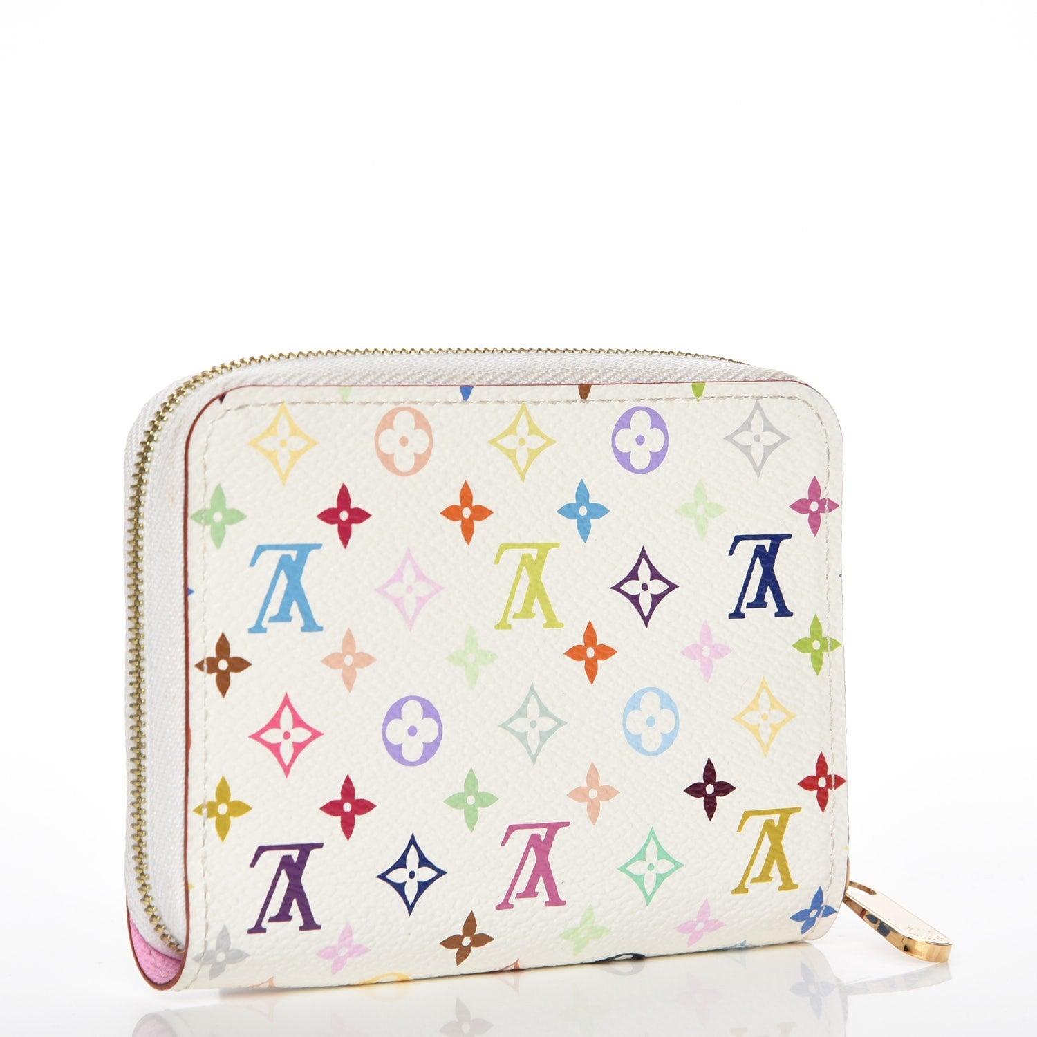Louis Vuitton Monogram Multicolor Zippy Coin Purse Wallet White Litchi 3 of 7