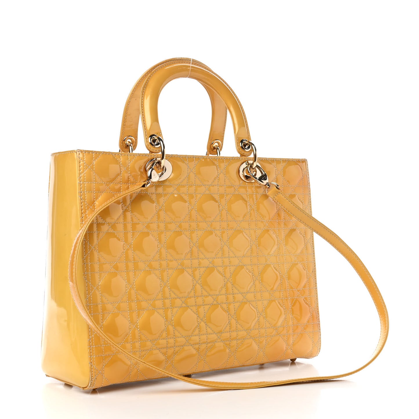 Patent Cannage Large Lady Dior Yellow