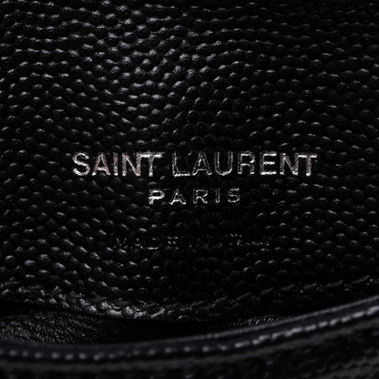 Saint Laurent Grain De Poudre Matelasse Chevron Monogram Compact Wallet Black 6 of 8