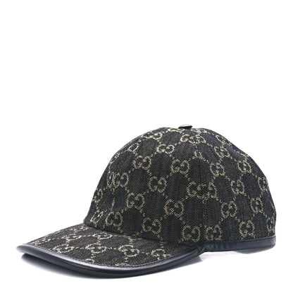 Gucci Denim Calfskin GG Monogram Oscar Baseball Hat L Black Ivory 1 of 9