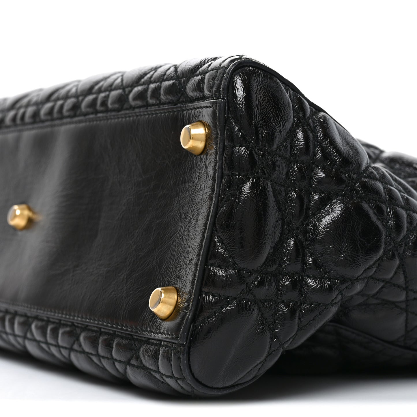 Crinkled Patent Cannage Large Lady Dior Black