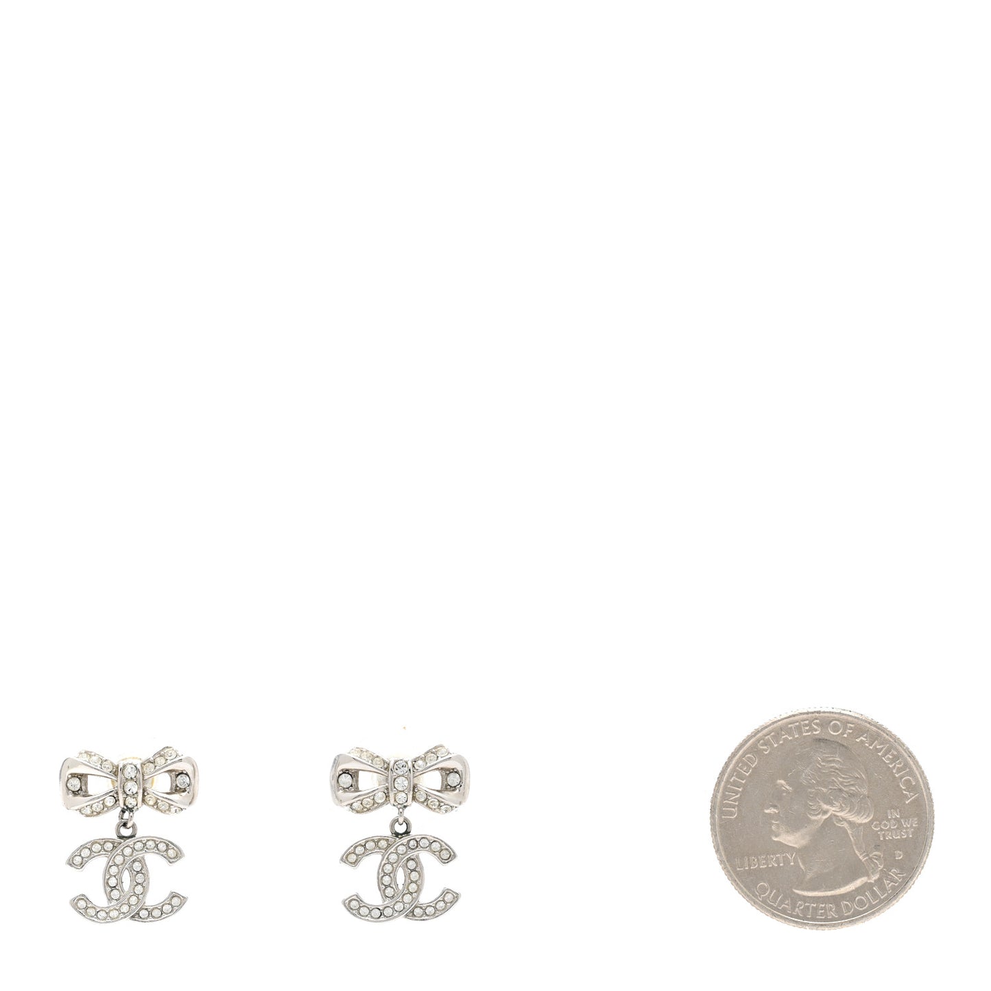 Crystal CC Bow Drop Earrings Silver