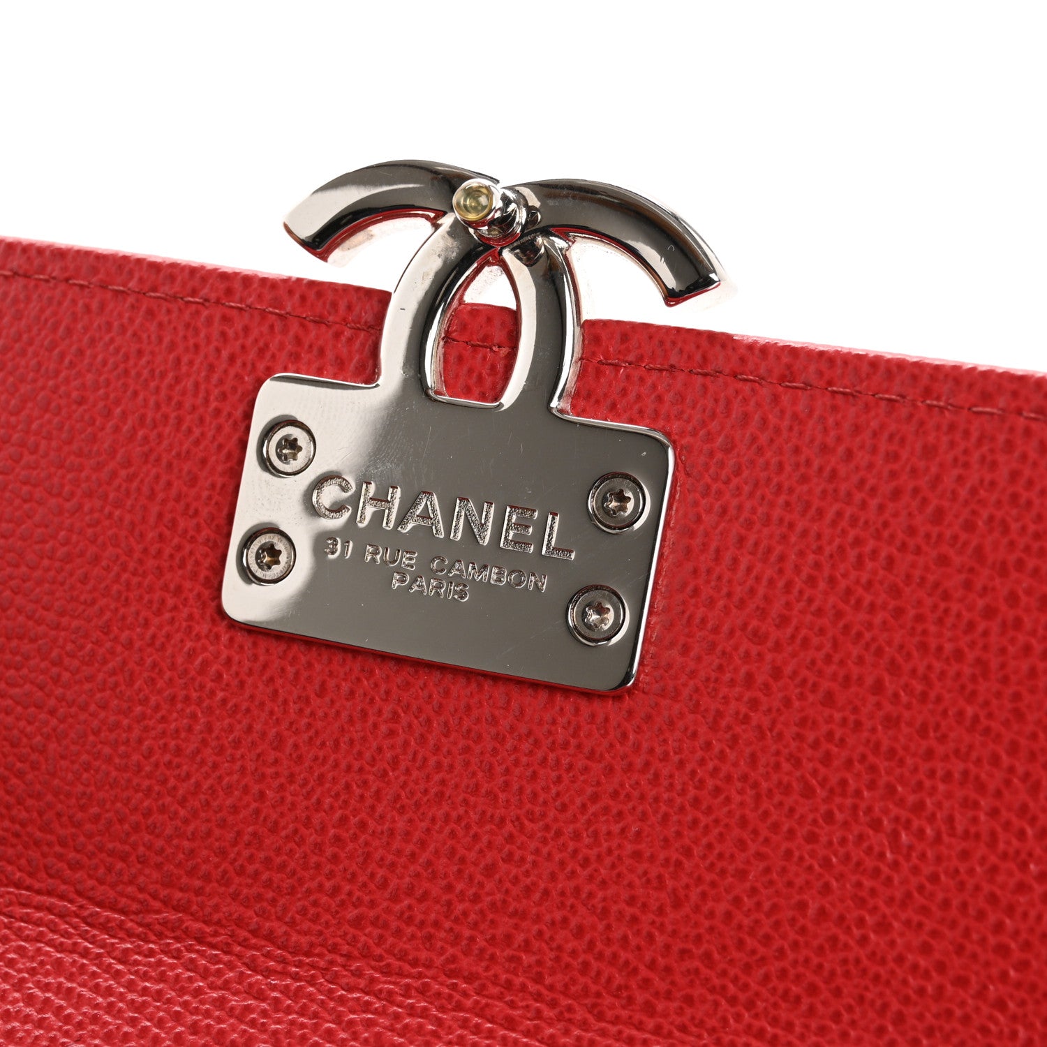 Chanel Grained Calfskin Quilted CC Box Flap Wallet Red 9 of 17