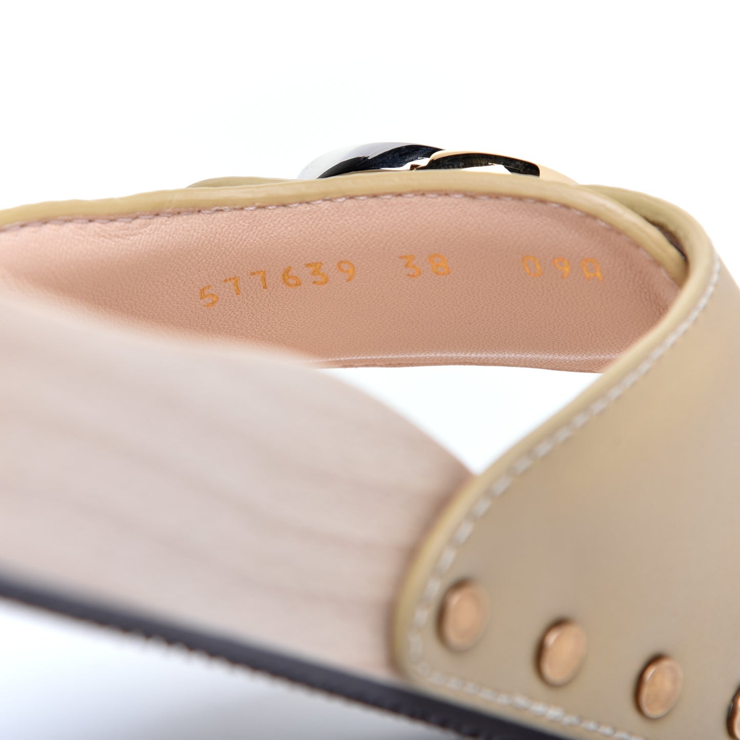Calfskin Interlocking G Slide Sandals 38 Diagonal Beige