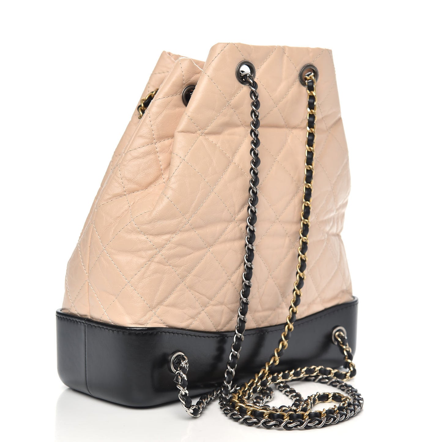 Aged Calfskin Quilted Small Gabrielle Backpack Beige Black