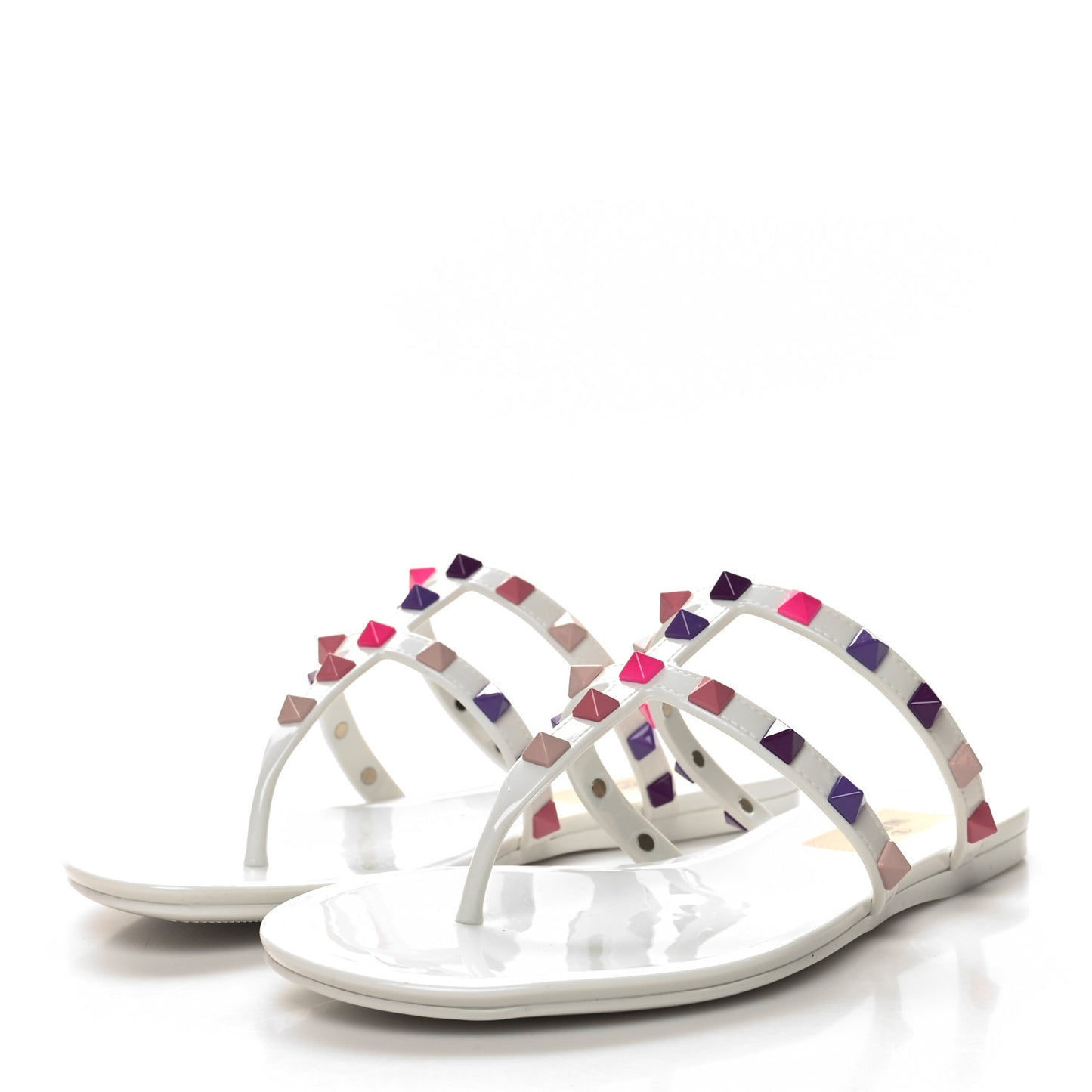 PVC Jelly Rockstud Caged Flat Thong Sandals 36 White Multicolor