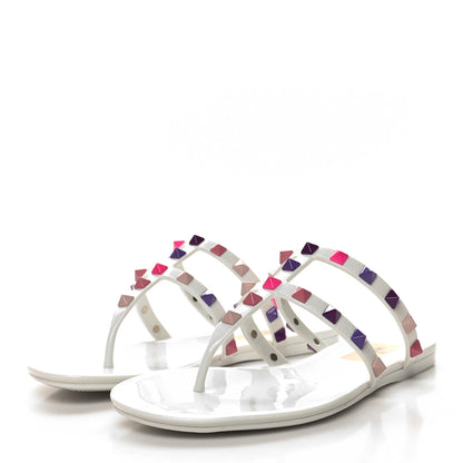 Valentino Garavani PVC Jelly Rockstud Caged Flat Thong Sandals 36 White Multicolor 3 of 8