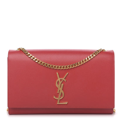 Saint Laurent Grain De Poudre Medium Monogram Kate Satchel Red 1 of 8