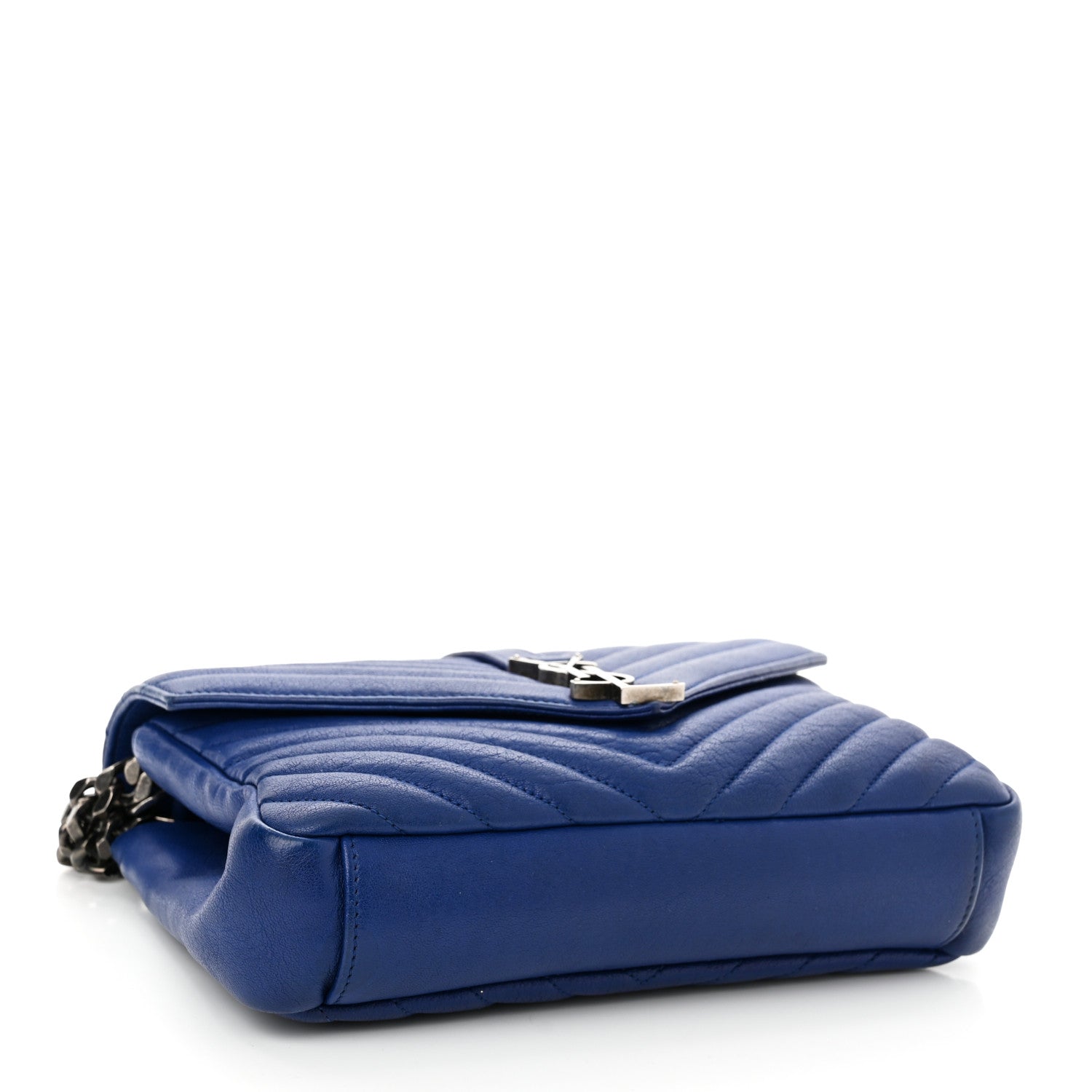 Saint Laurent Sheepskin Matelasse Chevron Monogram Medium College Bag Royal Blue 4 of 10
