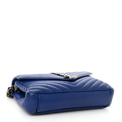 Saint Laurent Sheepskin Matelasse Chevron Monogram Medium College Bag Royal Blue 4 of 10
