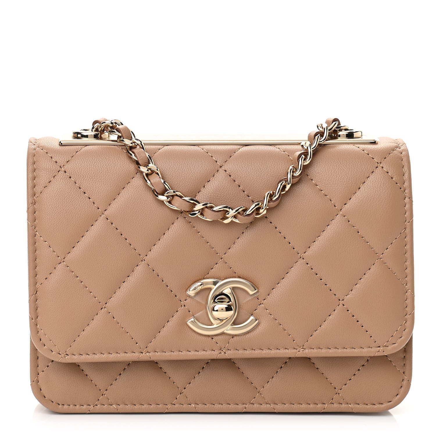 Chanel Lambskin Quilted Mini Trendy CC Wallet On Chain WOC Beige 1 of 11