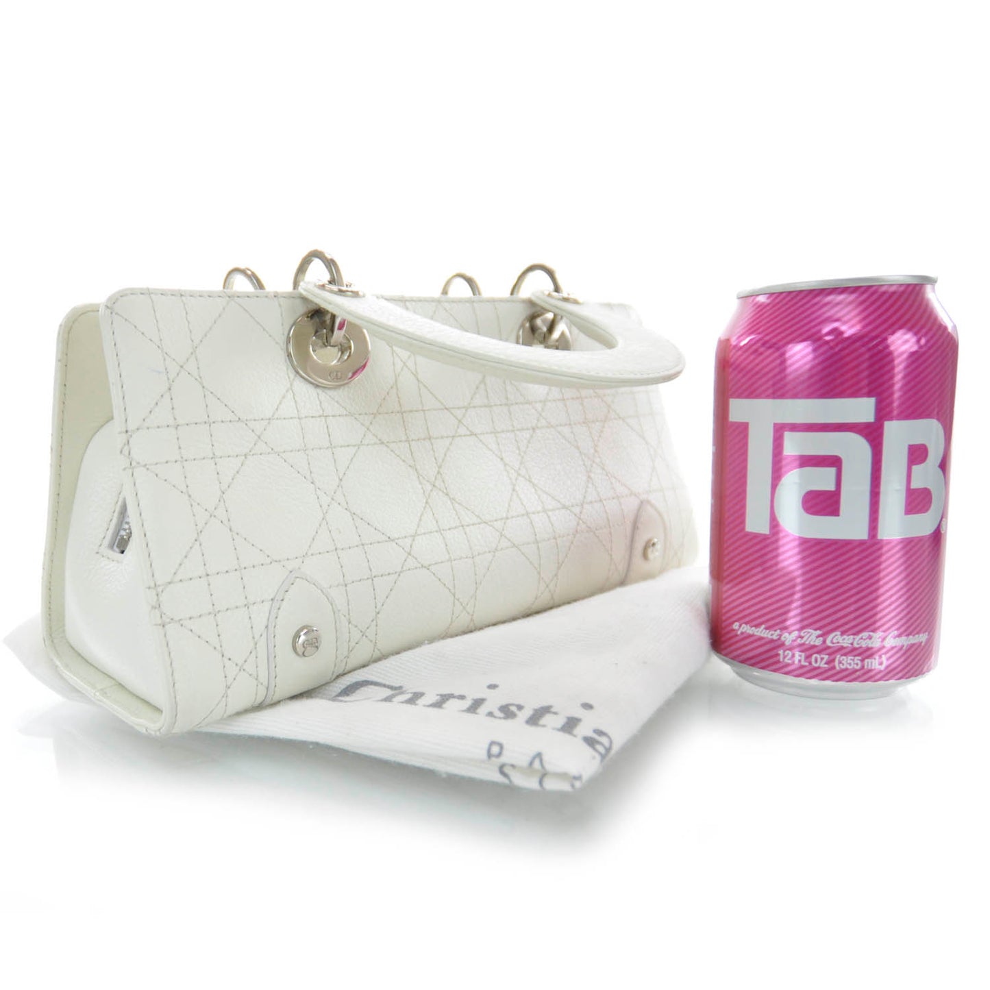 Calfskin Cannage Stitched Small East West Lady Dior White
