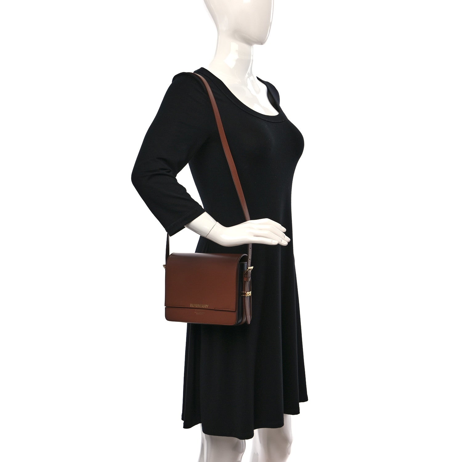 Burberry Smooth Calfskin Two Tone Small Grace Bag Malt Brown Black 2 of 11