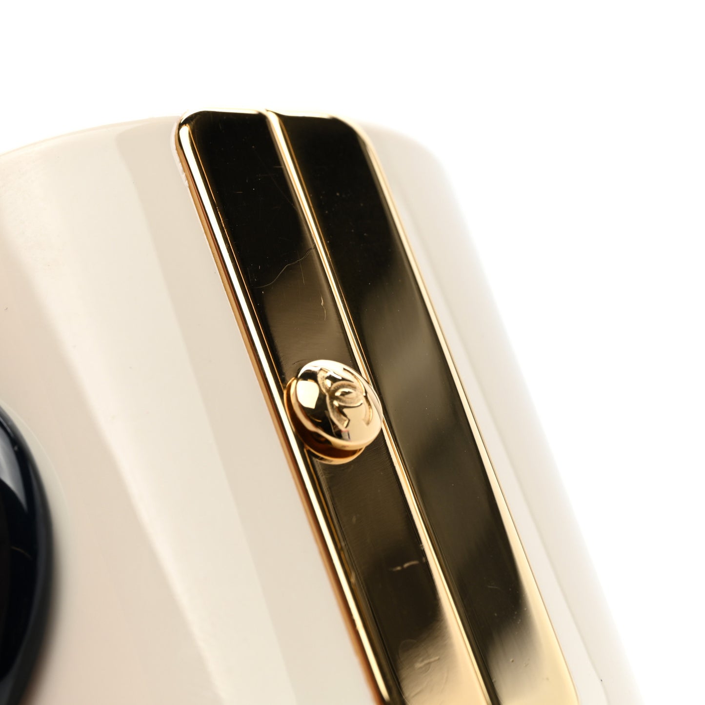 Resin Enamel CC Cuff Bracelet White Black Gold