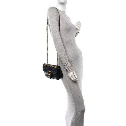 Gucci Calfskin Matelasse Mini GG Marmont Shoulder Bag Black 2 of 12