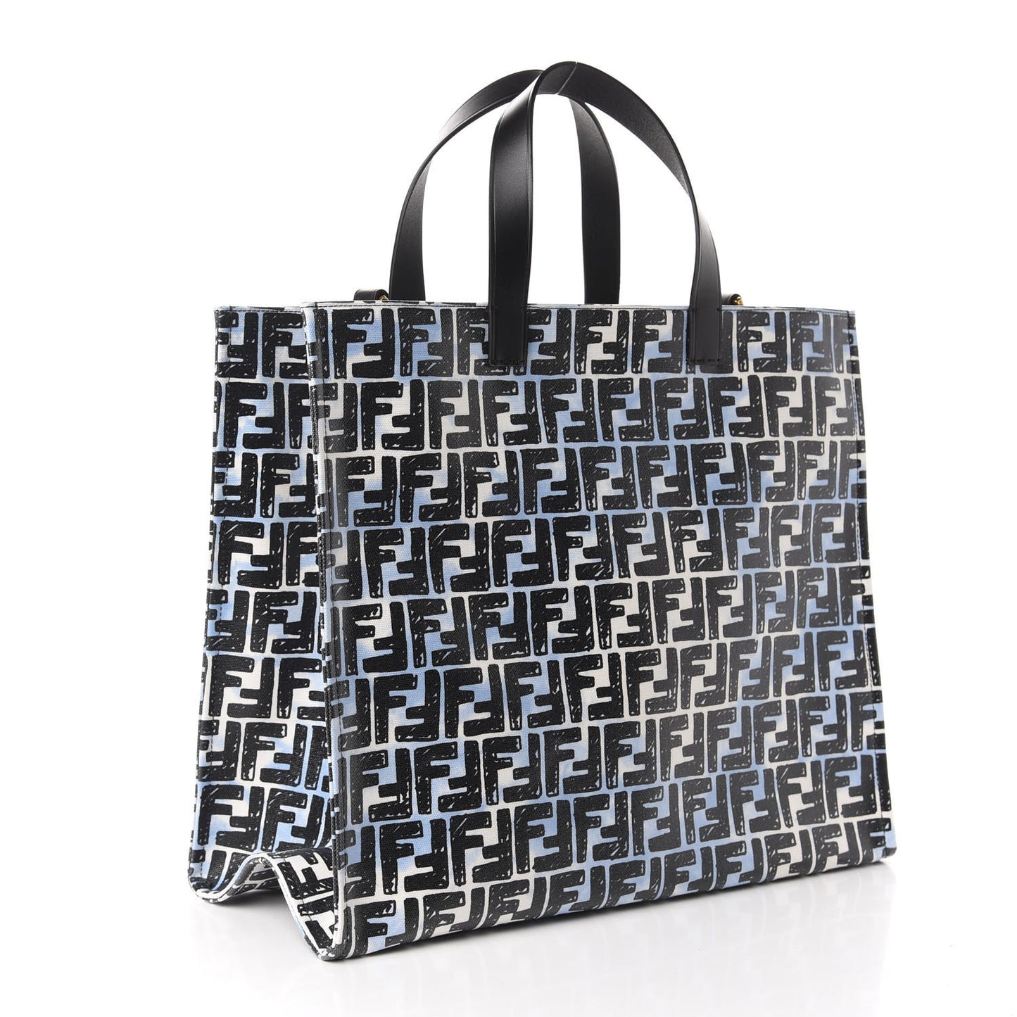 X JOSHUA VIDES Coated Canvas FF Cloudy Shopping Tote White Celeste Black