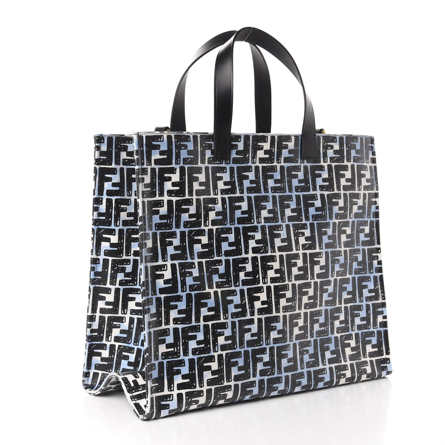 Fendi X JOSHUA VIDES Coated Canvas FF Cloudy Shopping Tote White Celeste Black 3 of 10