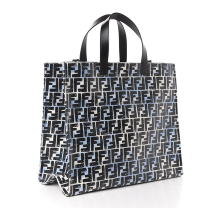 Fendi X JOSHUA VIDES Coated Canvas FF Cloudy Shopping Tote White Celeste Black 3 of 10