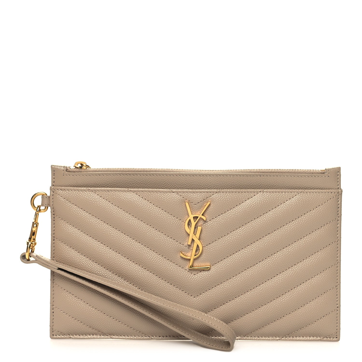 Saint Laurent Grain De Poudre Chevron Monogram Large Bill Pouch Cork 1 of 10