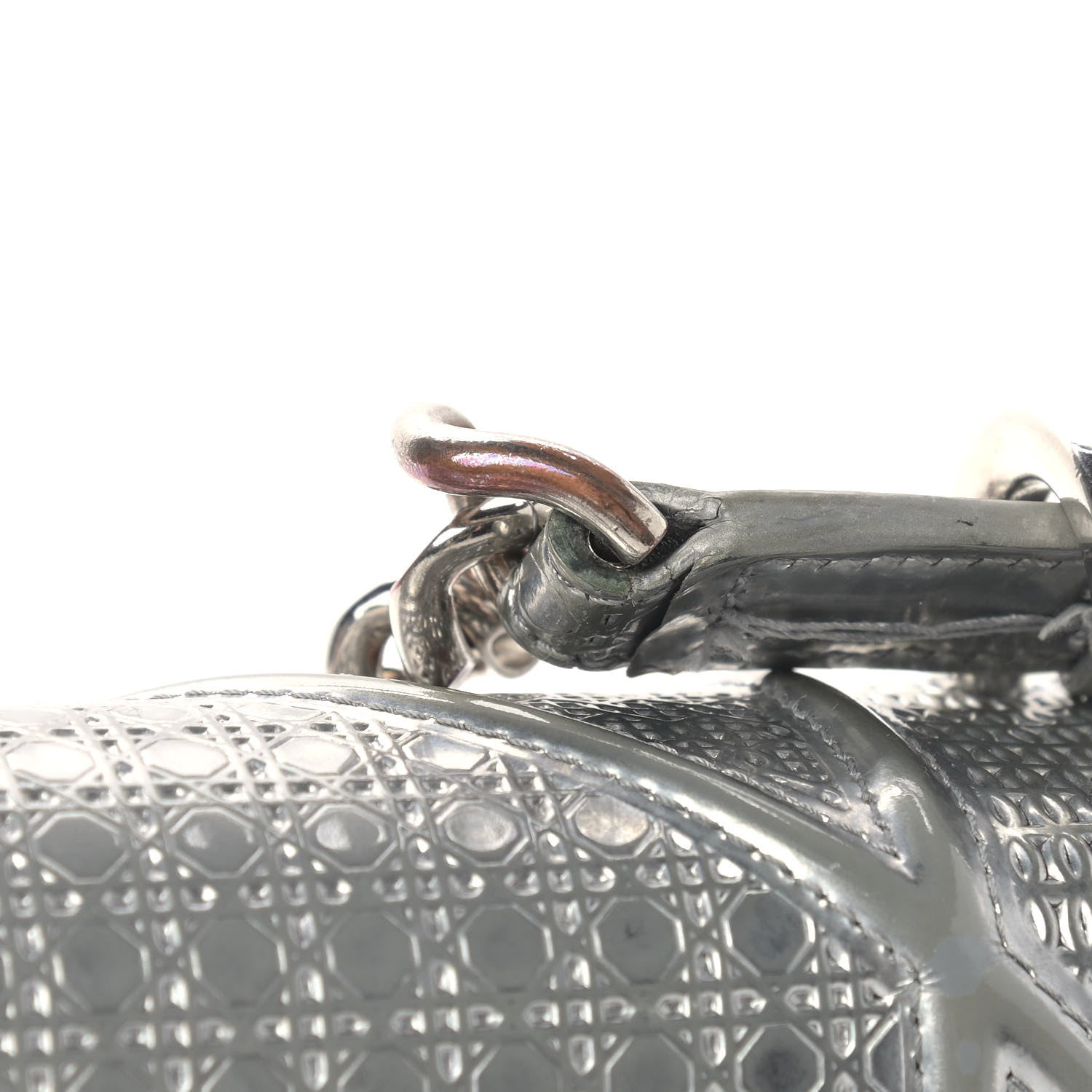Christian Dior Metallic Patent Micro-Cannage Medium Diorama Flap Bag Silver 10 of 16