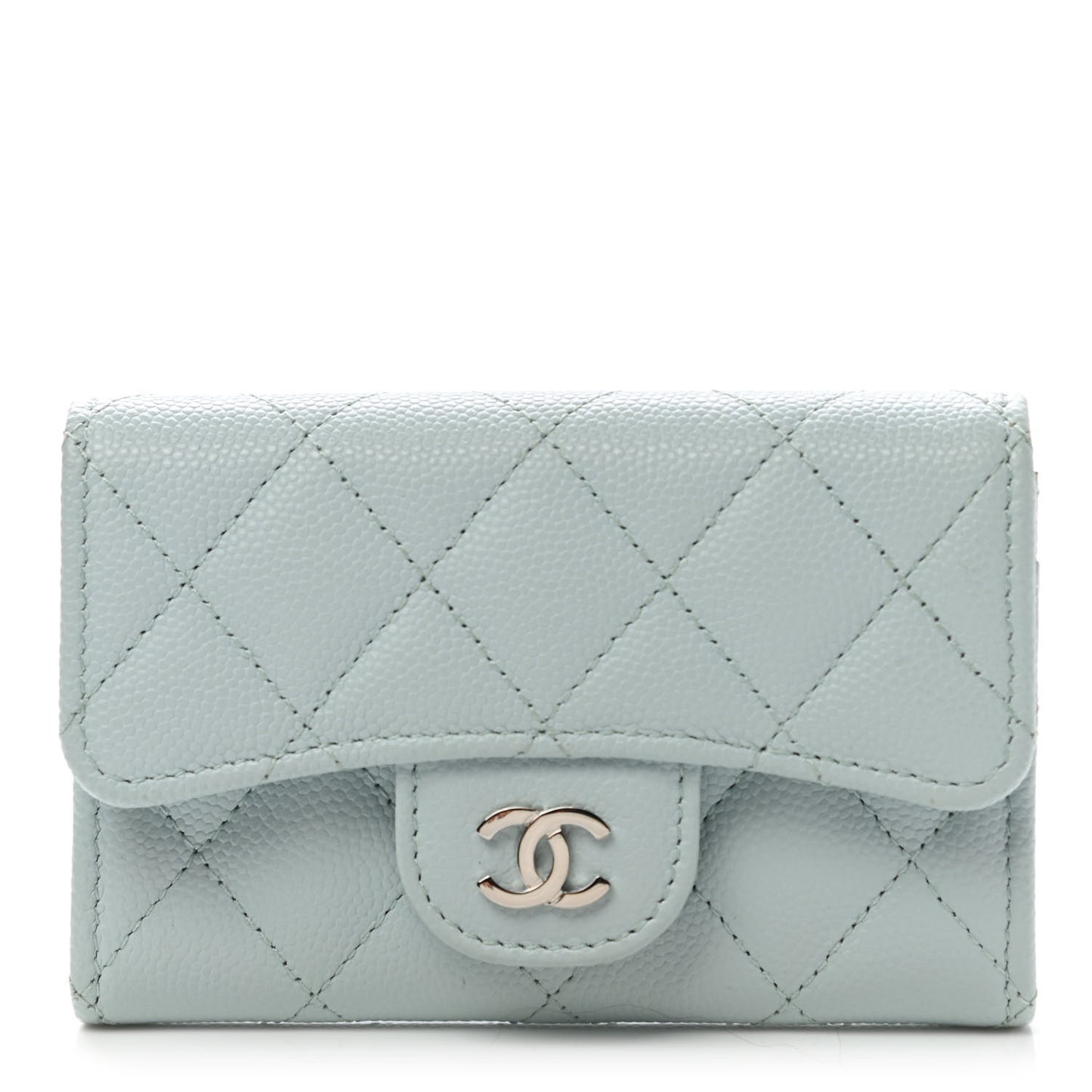 Caviar Quilted Flap Card Holder Wallet Light Blue