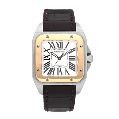 Cartier Stainless Steel 18K Pink Gold Alligator 33mm Santos 100 Automatic Watch 1 of 4