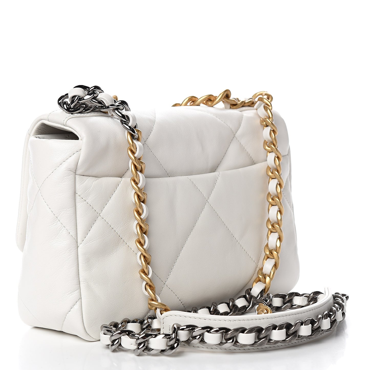 Goatskin Quilted Medium 19 Flap White