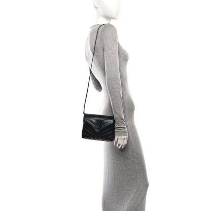Saint Laurent Calfskin Y Quilted Monogram Monochrome Toy Loulou Crossbody Bag Black 2 of 11