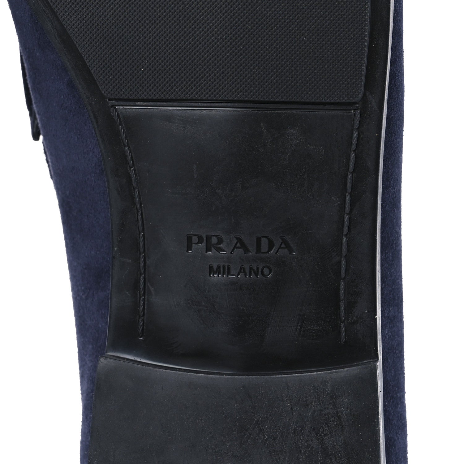 Prada Vitello Scamosciato Metal Triangle Logo Mens Loafers 10.5 Bleu 6 of 8