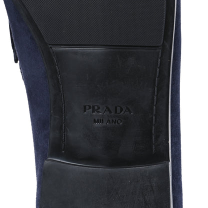 Prada Vitello Scamosciato Metal Triangle Logo Mens Loafers 10.5 Bleu 6 of 8