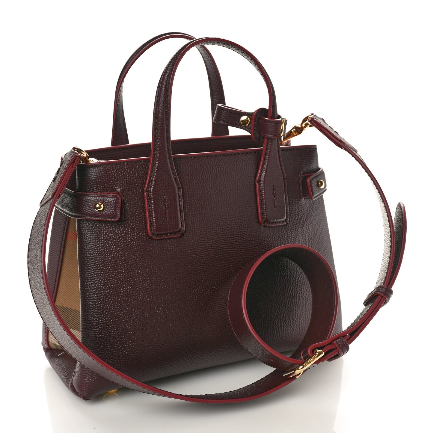 Grainy Calfskin House Check Small Banner Tote Mahogany Red