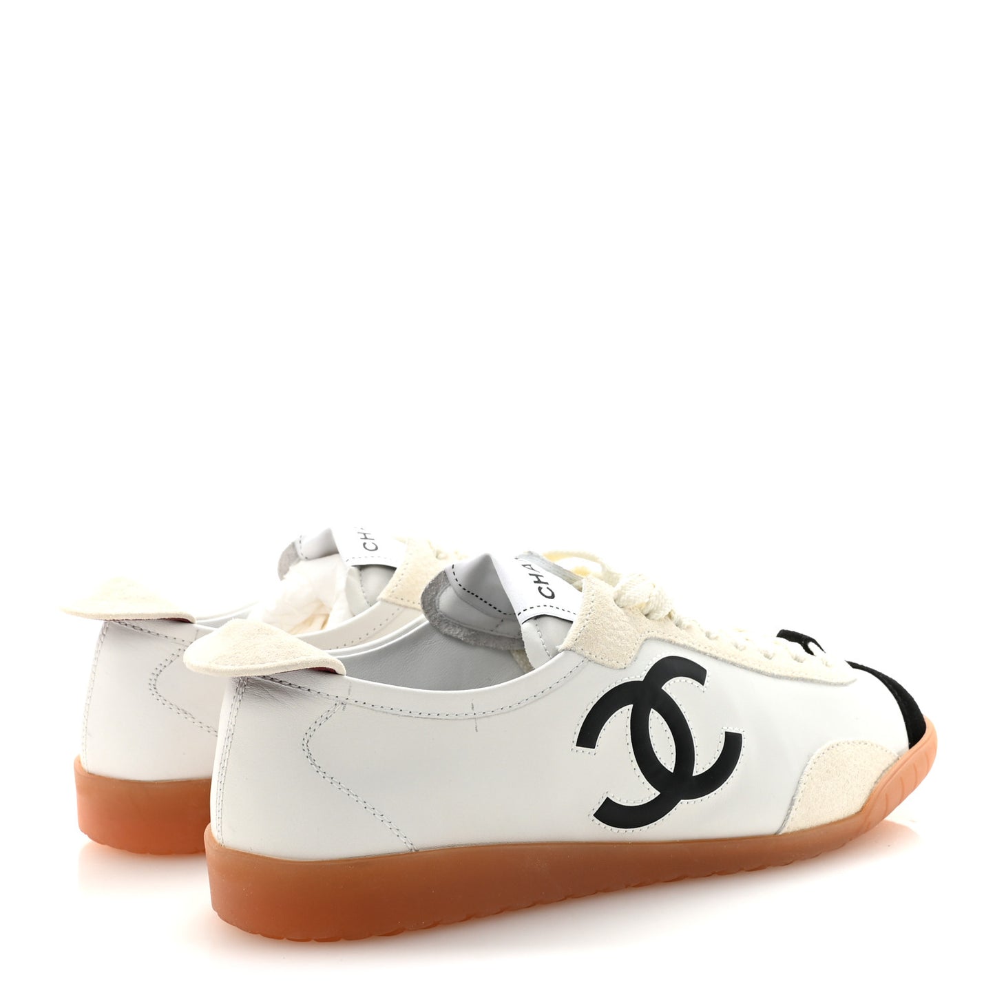 Calfskin Embossed Suede Womens CC Sneakers 37 White Black