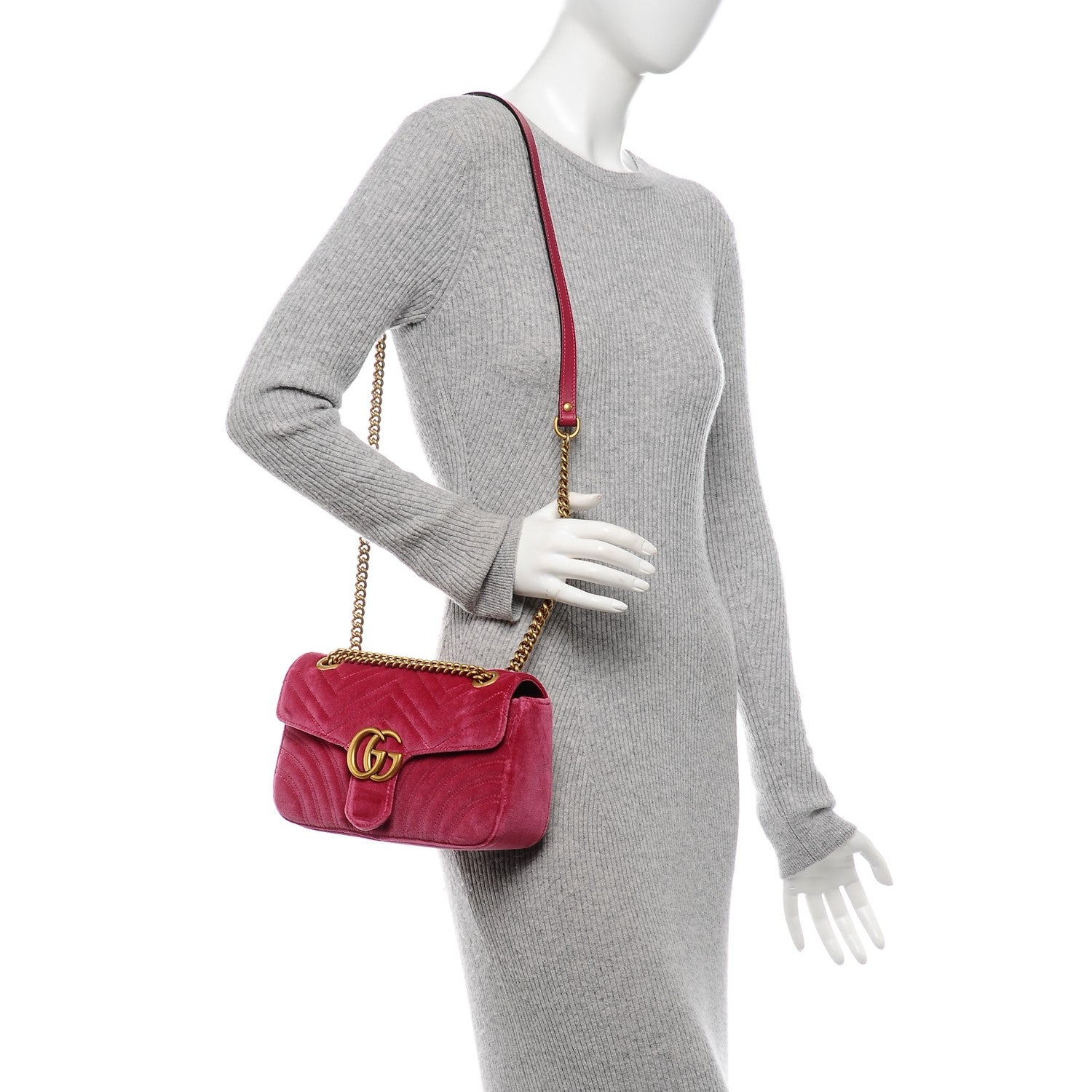 Gucci Velvet Matelasse Small GG Marmont Shoulder Bag Light Raspberry Rose 2 of 6