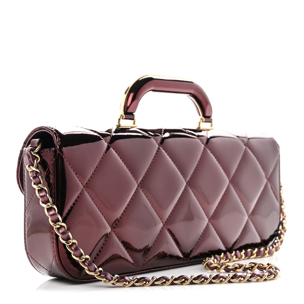Chanel Metallic Mirror Calfskin Large Top Handle Clutch With Chain  Burgundy 3 of 10