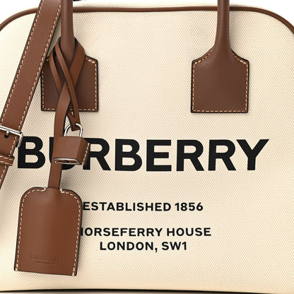 Burberry Cotton Canvas Medium Logo Horseferry Cube Bag Natural Tan 7 of 9