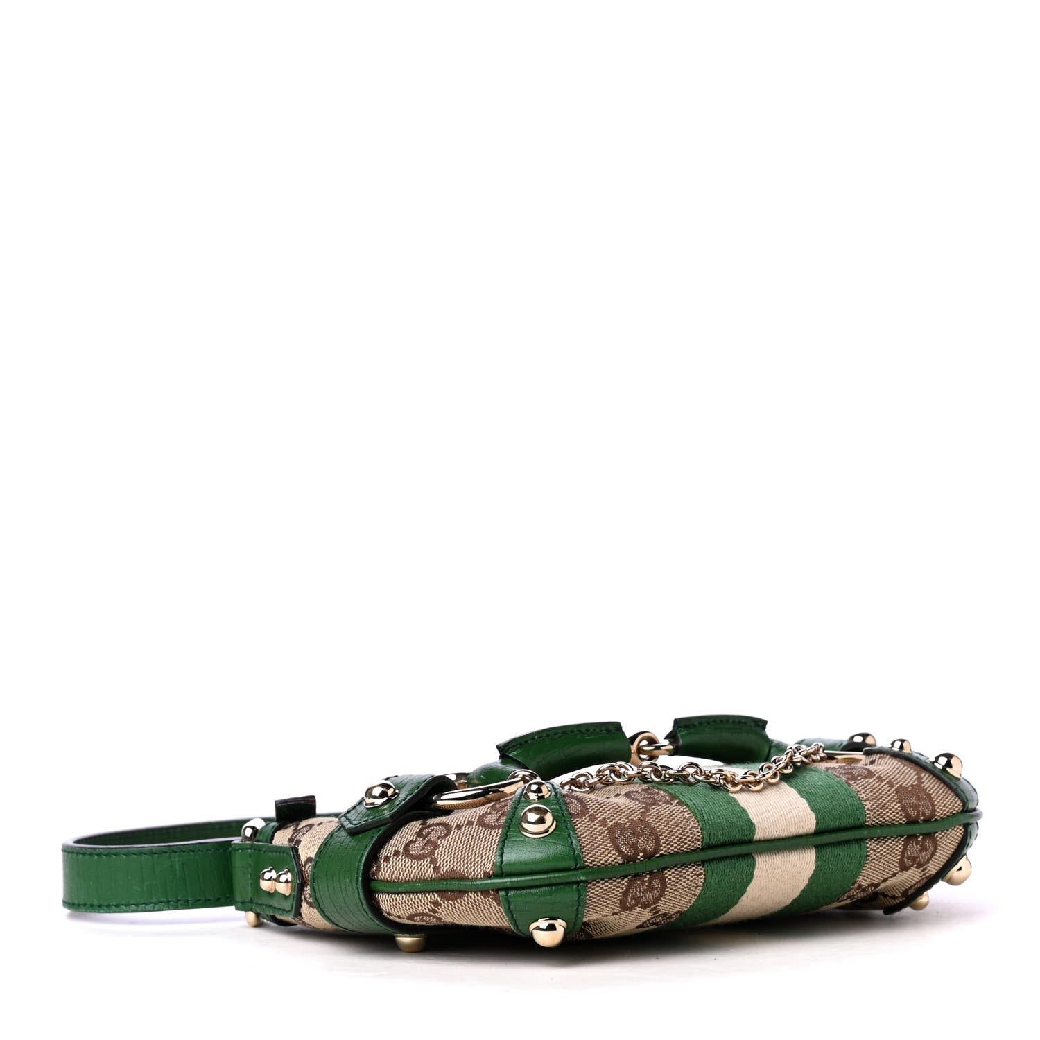 Gucci Monogram Web Horsebit Small Shoulder Bag Green 3 of 4