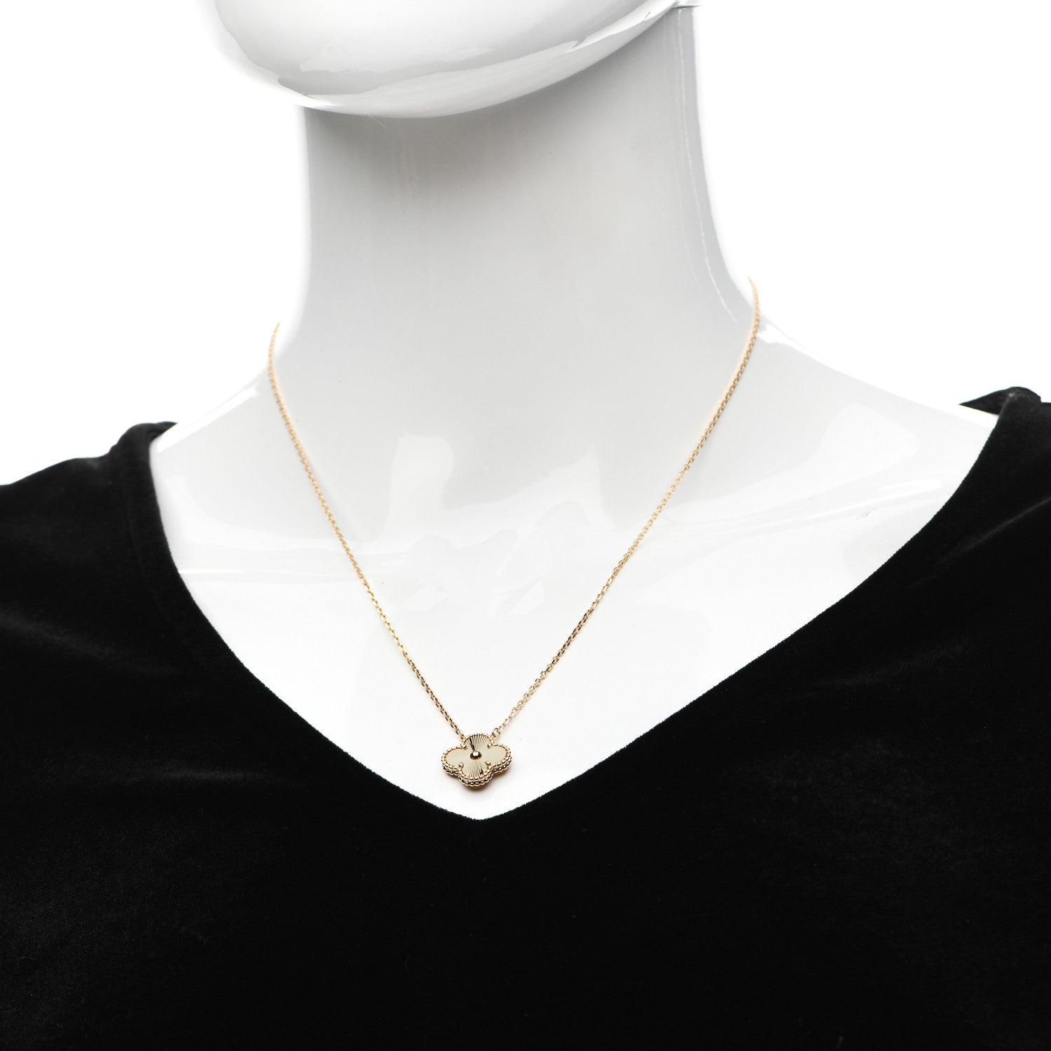 Van Cleef & Arpels 18K Yellow Gold Guilloche Vintage Alhambra Pendant Necklace 2 of 6