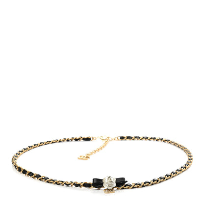 Chanel Calfskin Crystal Chain Camellia Belt 90 Black Gold 1 of 4