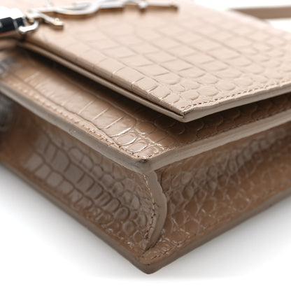 Saint Laurent Calfskin Crocodile Embossed Kate Monogram Tassel Chain Wallet Dark Beige Dark Beige 9 of 9