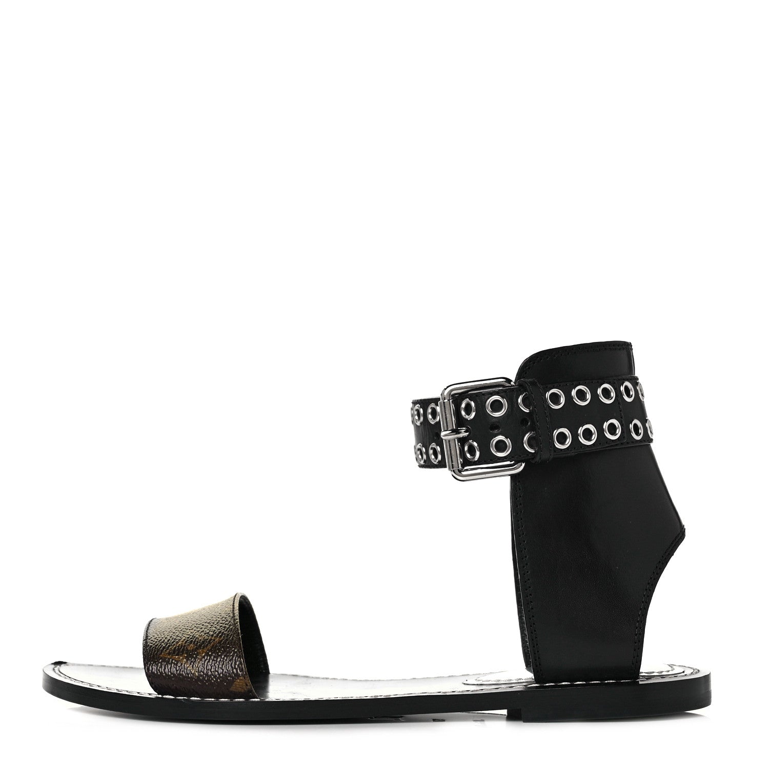 Louis Vuitton Calfskin Monogram Passenger Flat Sandals 37 Black 1 of 14