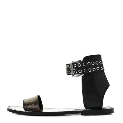 Louis Vuitton Calfskin Monogram Passenger Flat Sandals 37 Black 1 of 14
