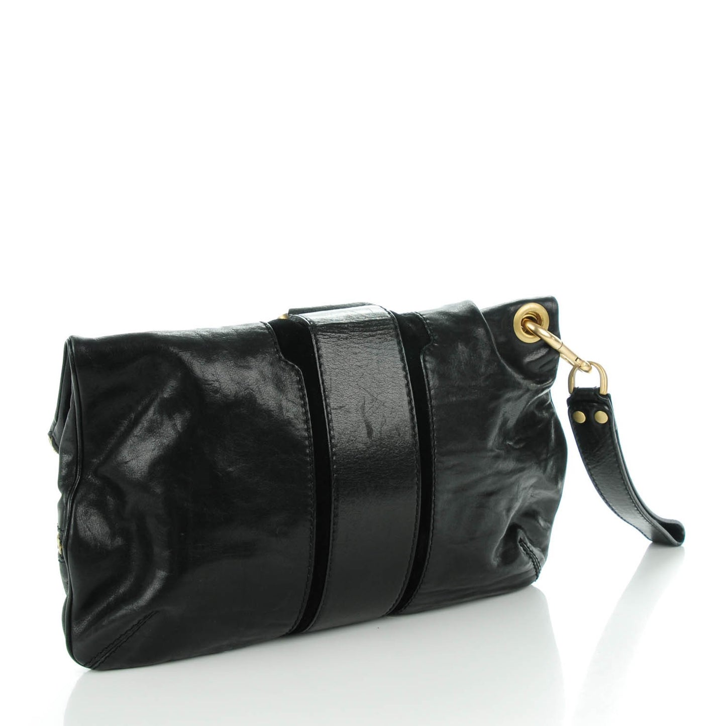 Calfskin Marin Foldover Clutch Black