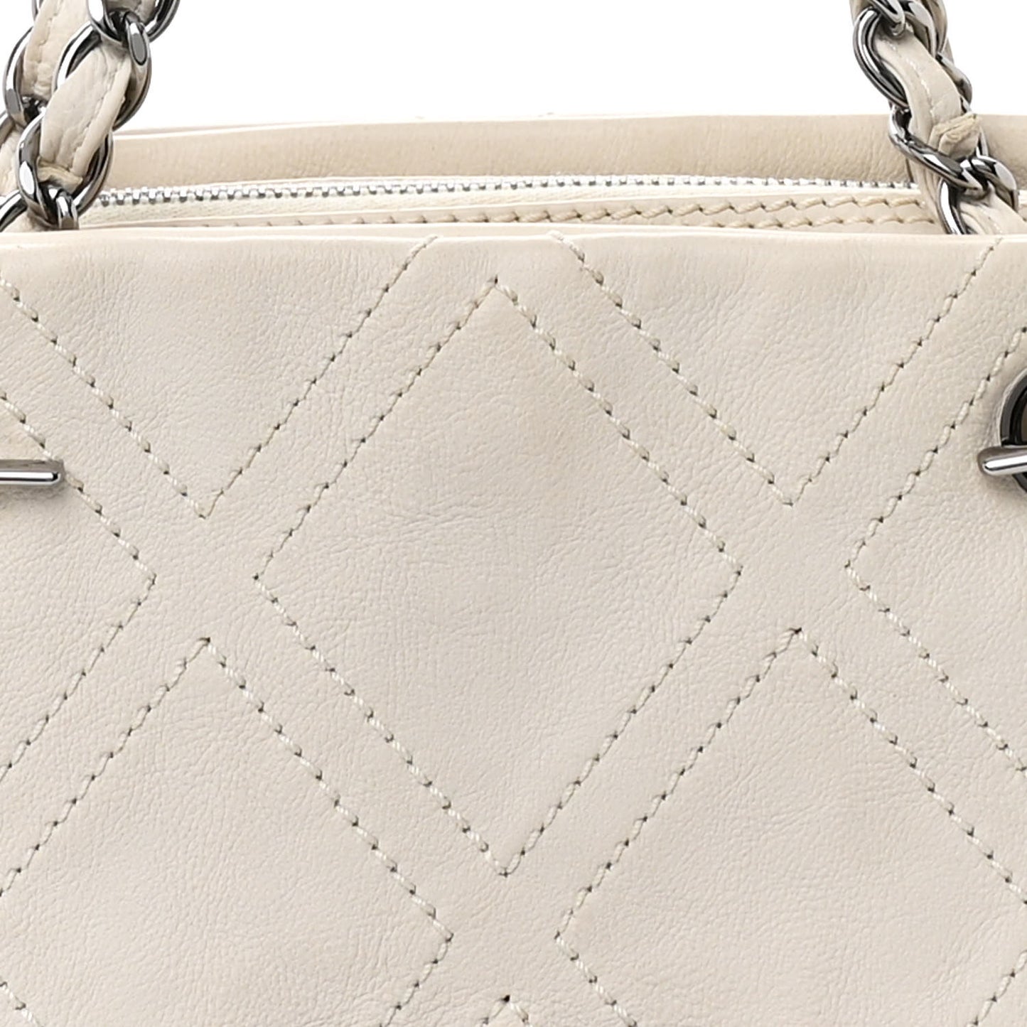 Calfskin Small Diamond Stitch Tote White